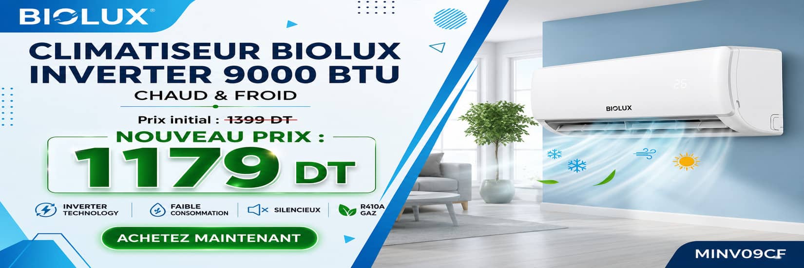 Climatiseur Biolux M.INV09CF 9000 BTU Inverter Chaud & Froid - Blanc